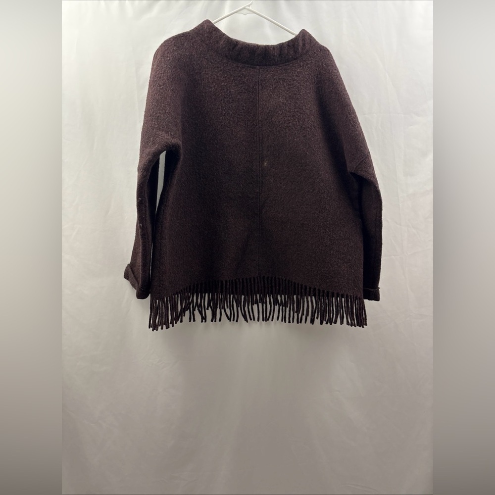Women’s J. Crew Alpaca Wool Blend Fringe Sweater Brown Boxy Oversized Medium